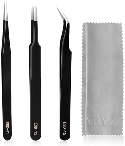YHYZ 3PCS Precision Tweezers Set, Premium Stainless Steel Anti-Static ESD Tweezes, Suitable for Tweezers, for Craft, Electronic, Soldering, Model, Hobby, Jewelry Making Laboratory