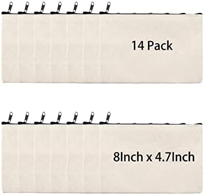 8×4.7 Inch Blank DIY Craft Bag Canvas Pencil Case Blank Makeup Bags- Canvas Pencil Pouch Bulk Canvas Cosmetic Bag Multi-Purpose Travel Toiletry Bag Canvas Zipper Bags