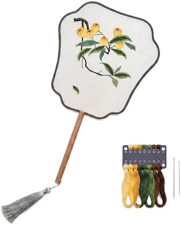 QIZUOLIFE Embroidery Fan Kit with Tutorial Videos, Loquat Pattern