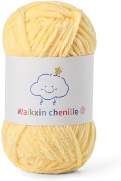 Skinny Chenille Yarn for Crocheting, 1.75 oz/ 109 yds Amigurumi Yarn&Baby Yarn for Crocheting Soft, Fluffy Fingering Weight Velvet Yarn for DIY Crafts&Baby Blankets.(Light Yellow)