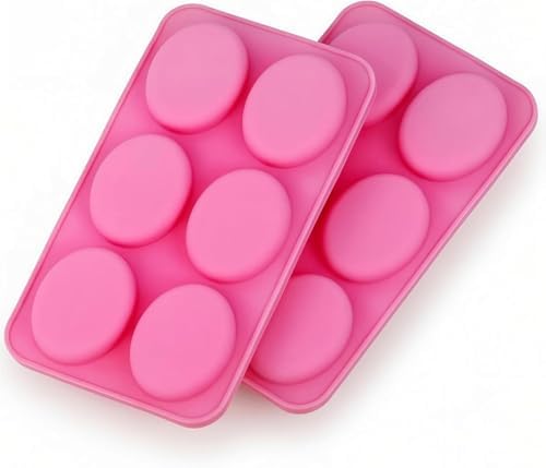 Oval Silicone Soap Mold 2 Pack, 6-Cavity Large Soap Making Molds for Handmade Soap, Lotion Bars, Chocolate, Candy, Candles, Bath Bombs & DIY Crafts