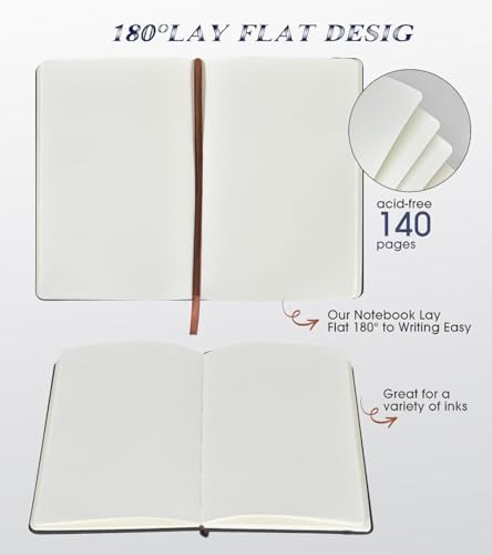 Biuwory A5 Hardcover Blank Journal Notebook, Leather Sketchbook for Drawing | 140 Unlined Pages Vintage Notebook, 5.7"×8.3" Travel Diary for Work, School, Art Journal, Daily Writing for Women & Men