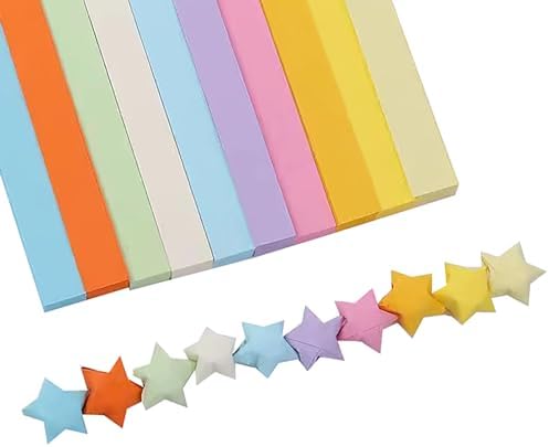 1080 Sheets Origami Star Paper 10 Assortment Color Strips Double Sided Lucky Star Decoration Folding Paper for DIY Hand Art Supplies (10 color-1080 sheets)