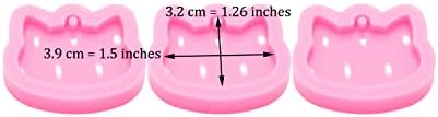 3pc Shiny Pet Cat Tag Mini Cat Head Resin Silicone Molds, Keychain Mould Crafts Epoxy Art DIY Handmade Mold with 10PC Key Ring(DY0869+DY0869+DY0869)