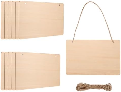 MECCANIXITY Unfinished Hanging Wood Sign Blank with Ropes 9"x6" Unfinished Wood Crafts Boards Wooden Plaques for Crafts DIY Painting Burning Carving Door Wall Decoration, Style 6, Pack of 12