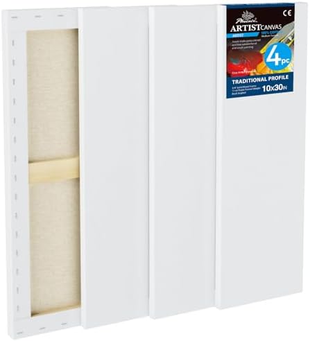 PHOENIX 10x30 Inch 4 Pack Artist Canvas - Large Long Stretched Canvases for Painting - 3/4 Inch Profile, 100% Cotton 11 Oz. Gesso Primed White Blank Professional Canvas Oil & Acrylic Paints