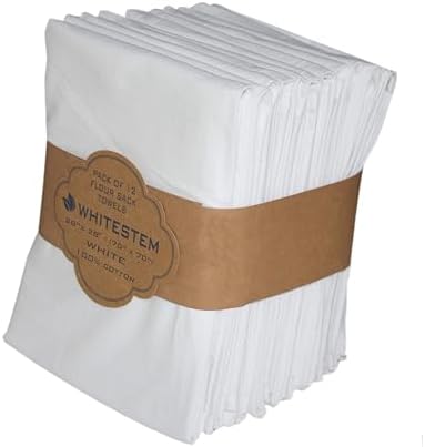 Flour Sack Tea Towel for Crafts | Kitchen Dish Cotton Blank Towel for Embroidery | Baking Bread Proofing Linen Cover | Thick Absorbent Quick Dry | 12 Pack 28"x28" White