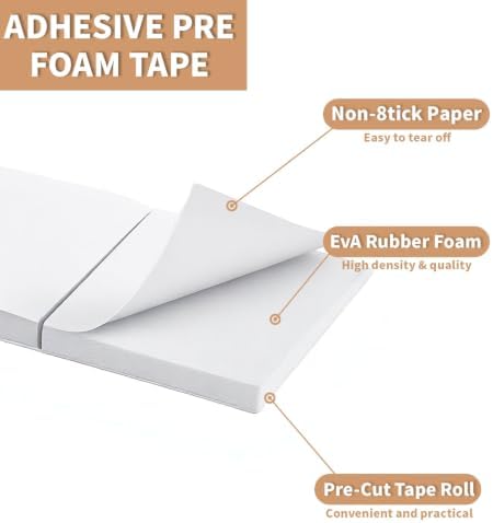 ZZRANYE 350Pcs Double Sided Foam Tape Pre-Cut Roll, 2 Rolls White Self-Adhesive Foam Squares 0.59 x 0.59 Inch for Crafts, Card Making, Scrapbooking, DIY Arts & Sewing Projects