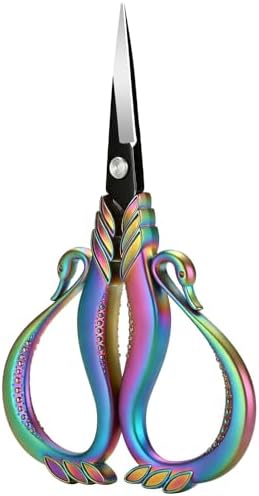 Vintage Swan Embroidery Scissors, Sharp Small Craft Scissors for Thread Cutting, Sewing, DIY Art Craft, Needlework Supplies (Iridescent)
