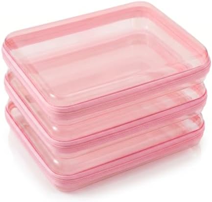 CoiiJoii 3PCS Large Clear Hard Shell Zippered Case, Diaper Bag Organizing Pouches, Waterproof Cosmetic Bag, Storage Organizer Bins.