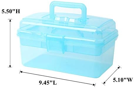 Multipurpose Plastic Art and Craft Supply Storage Container Bin Case with Removable Tray and Handle, First Aid Box Organizer, Clear&Blue