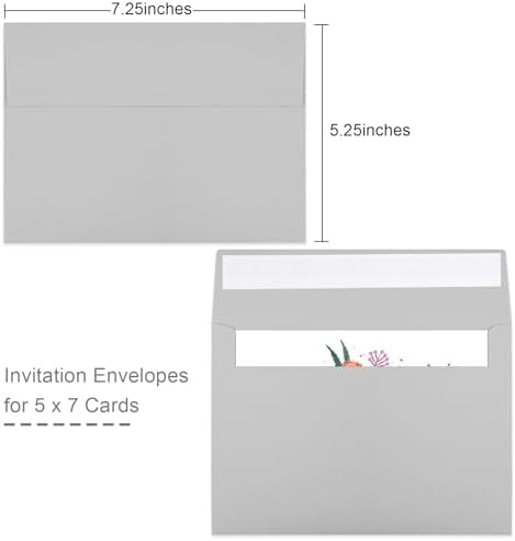 50 Packs 5x7 Dark Gray Envelope 5x7, Dark Gray Invitation Envelopes Self Seal for Weddings, Invitations, Photos, Greeting Cards, Mailing