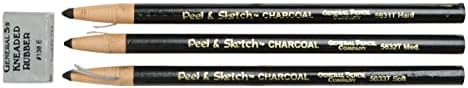 General's Peel & Sketch Charcoal Pencil - Box of 12 - Hard
