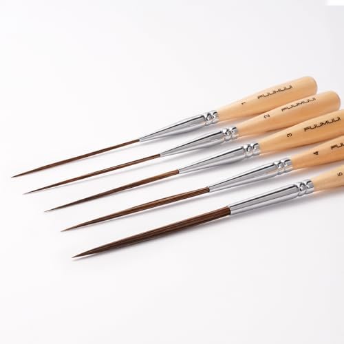 Fuumuui Long Liner Brush, 5pcs Ox Ear Hair Liner Paint Brush Set for Filling Corners, Marking, Outlining, Creating Edge Borders - Watercolor Acrylic Oil