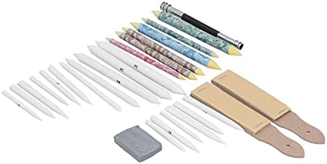 Zerodis Painting Tools Sketch Drawing Tool Set with Sandpaper Sharpener for Artists Students Beginners Paper Stainless Steel Material 28pcs Blending Stumps