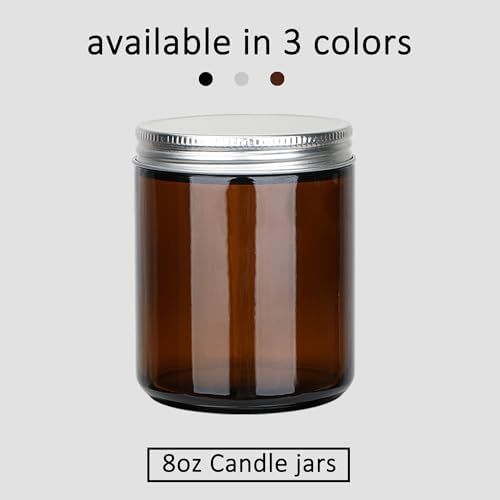 MILIVIXAY 20 Pack 8 OZ Thick Glass Dark Amber Candle Jars with Silver Lids-Bulk Empty Candle Jars for Making Candles-Canning Jar for Spice, Liquid, Sample- Dishwasher Safe.