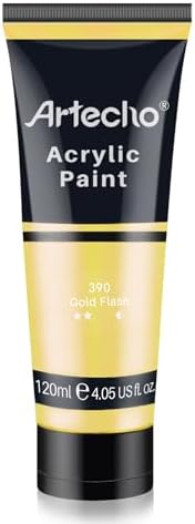 Artecho Gold Flash Acrylic Paint 120ml /4.05oz /4.05oz Tube | Semi Glossy Finish, High Pigment Rich Color Craft Paint for Canvas, Rocks, Wood, Fabric, Ceramic, Non-Toxic