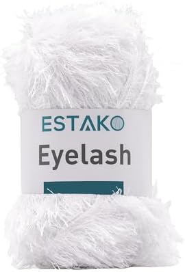 Estako Eyelash Yarn, Soft Fuzzy Faux Fur for Crochet and Knitting, White