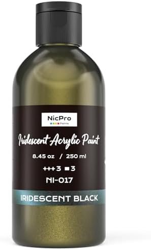 Nicpro Iridescent Black Acrylic Paint, 8.45oz Large Black Metallic Paint | Color Shifting Glitter Craft Paint, Non-Toxic Art Painting Supplies, for Canvas Rocks Wood Glass Ceramic Fabric