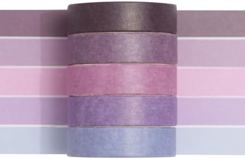 Solid Color Washi Tape Set - 5 Rolls Gradient Rainbow Adhesive Tapes Pastel Arts Decorative Masking Tape Sets for Craft, Kids, Scrapbook, DIY, Gift Wrapping (4-Purple Mist)