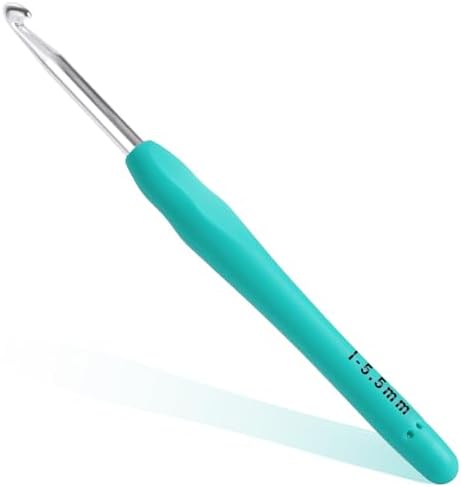 5.5mm Crochet Hook, Ergonomic Crochet Hook, Smooth and Extra Long  Knitting Needles, with Soft Rubber Ergonomic Handle and Aluminum Tip, Perfect Beginner and Arthritic Crochet Hooks (5.5 mm)