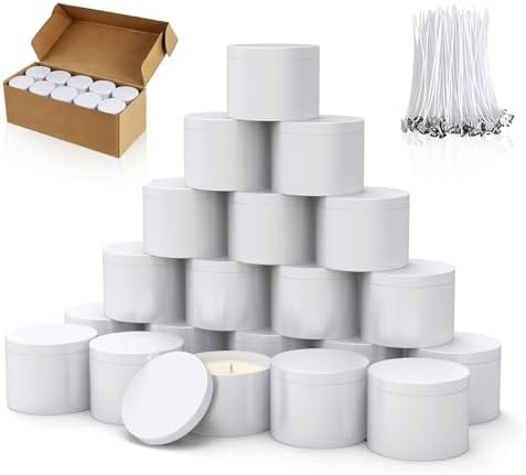 PCREGPAE 4OZ White Candle Tins Cans with Lids and Wicks for Making Candles