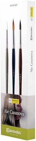 Escoda | Watercolour | Artist Set Ale Casanova | Size 8,10,14 | 3 Brushes | Toray-RMix (90% Gold Toray-10% Red Sable) + White Toray + Kolinsky Synthetic | Round Pointed | Portraits + Figurative Art