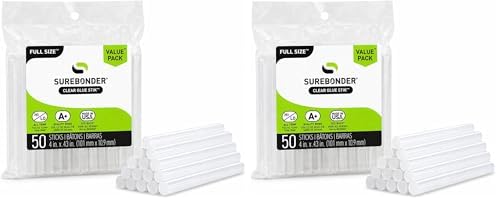 Surebonder Full Size Hot Glue Sticks, Clear, Non-Toxic, Multi-Temp, 4-Inch x 0.43-Inch for Full Size Glue Guns, DIY, Arts, Crafts & Home Repairs, 50 Count (Pack of 2)