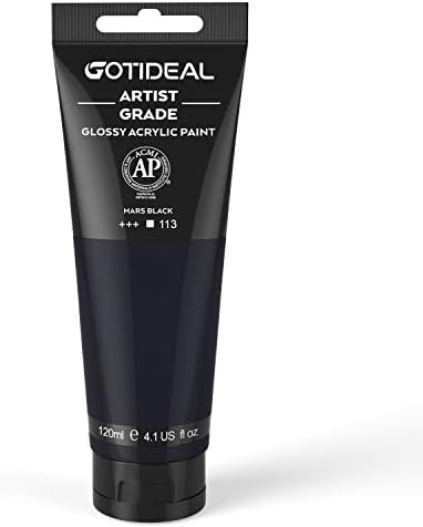 GOTIDEAL Black Acrylic Paint Tubes (120ml, 4.1 oz), Mars Black Paint | Non Toxic Non Fading, Rich Pigments, for Painters, Adults & Kids, Ideal for Canvas Wood Clay Fabric Ceramic Craft Supplies