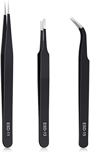 kaverme 3PCS Precision Tweezers Set, Upgraded Anti-Static Stainless Steel | Tweezers for Electronics, Soldering, Laboratory Work, Jewelry-Making, Model, Craft