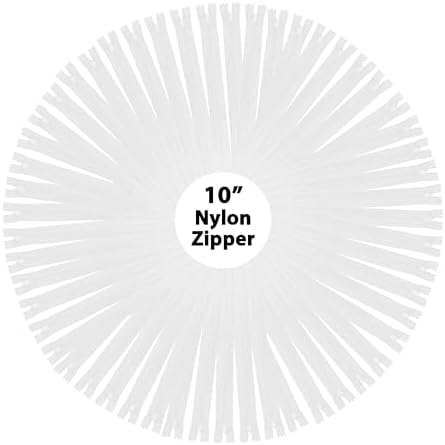 Mandala Crafts 100 PCs White Closed-End 10 Inch Nylon Zippers for Sewing