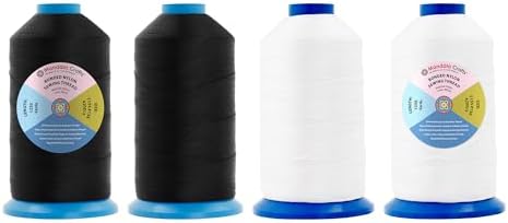 Mandala Crafts Size 138 420D T135 Black White Bonded Nylon Thread, 5000 YDs
