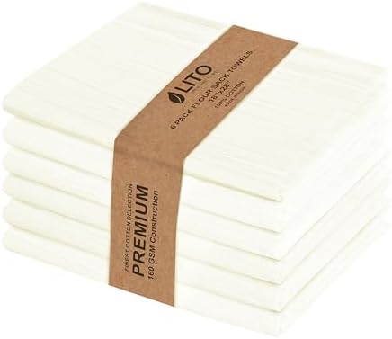 Flour Sack Towels | Tea Towel for Crafts| Kitchen Dish Cotton Blank Towel for Embroidery| Baking Bread Proofing Linen Cover| Thick Absorbent Quick Dry| 6 Pack 18"x 28" Natural