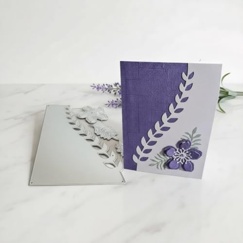 Cutting Dies Metal Stencils Scrapbooking Tools DIY Embossing Template for Paper Card Making Album Arts Crafts Supplies (Leaves Border and Flower-14x11.5cm)