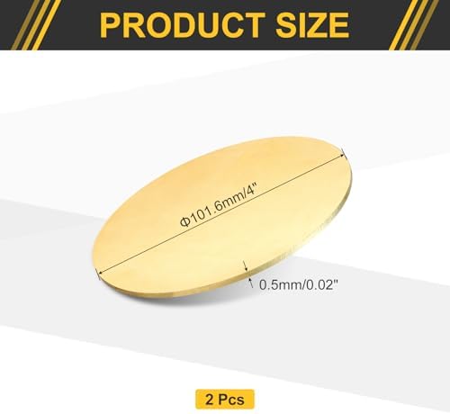 uxcell 2Pcs Brass Round Plate, 0.02"(0.5mm) Thick 4"(102mm) Dia H65 Brass Round Disc Blank Metal Sheet Copper Circle Disc for Metal Stamping DIY Crafts