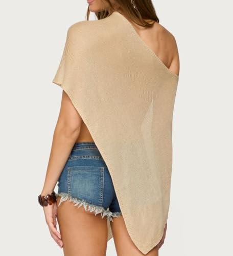 Women Sheer Poncho Shawl Top Lightweight Knit Pullover Beach Cover Up Tops