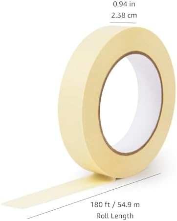 Amazon Basics Masking Tape for Light Duty Applications, Labeling, Easy Removal, Tears by Hand, 0.94" x 180', Beige, 6 Rolls
