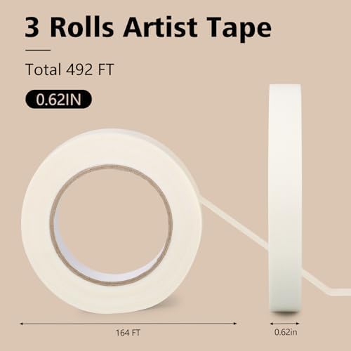 3 Rolls Artist Tape 0.62IN × 492 FT Total Watercolor Tape, Acid Free Artist Tape for Watercolor Paper Painting Masking Framing