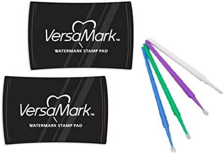 Tsukineko Versamark Watermark Embossing Bundles - Versamark Clear Watermark Stamp Pad - Two Pack of Clear Embossing Ink Pads - with Trebbies Detail Sticks