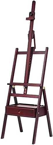 MEEDEN Studio H-Frame Easel with Storage Drawer - Adjustable (60"~75") Forward Tilting Solid Beech Wood Easel Stand for Artists, Students & Beginners, Holds Canvas Art up to 36", Deep Walnut