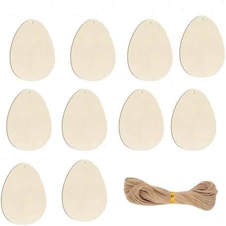 Wooden Egg Ornament, 10pcs Wooden Easter Decorations 3.5x2.7In Used for Painting and Decoration DIY Technology, Hanging skrnrhrery