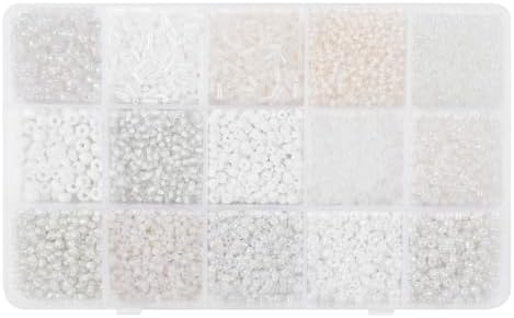 15 Grid White Glass Seed Bugle Tube Beads Kit for Jewelry Making DIY Craft