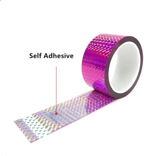 Self-Adhesive Holographic Reflective Tape Prism Tape Holographic Reflective Tape for Keep Birds Away, Craft Projects, DIY Art, Home, Daily Use (Pink, 1 Inch x 55 Yard)