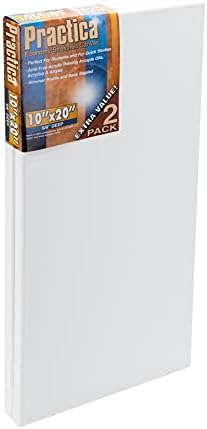Practica Economy Stretched Cotton Canvas - Acid-Free Acrylic Primed Canvas for Acrylics, Pastels, Graphite, & More! - [2-Pack - 10x20]