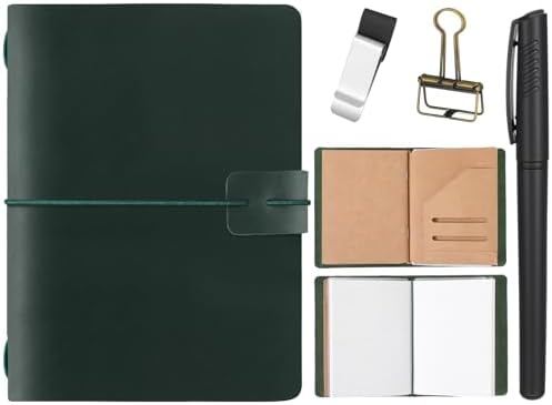 Thenshop Leather Travel Notebook 3 Inserts,Green,Passport Size
