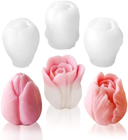 3 PCS Tulip Flower Silicone Molds 3D Floral Candle Mold for Soap,Resin