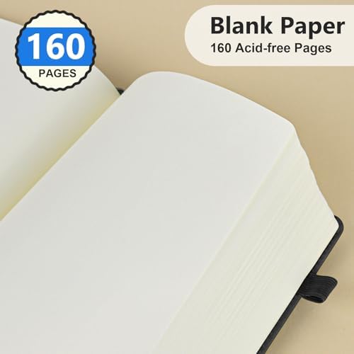 Blank Journal Notebook 5.9"×8.5", Leather Sketchbook,160 Pages Sketch book | A5 Sketchbook for Drawing, 100 Gsm Plain Paper, Writing Journal for Men Women, Hardcover Notebook for School Work Travel Art