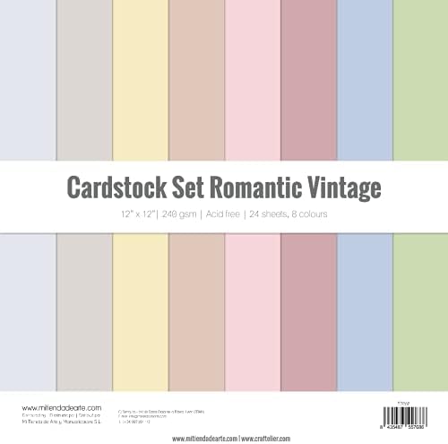 Craftelier - Cardstock Set Romantic Vintage | Pack of 24 Double Sided Cardstock for Card Making, Scrapbooking and Craft Projects | Weight 240 grams | Size 30,48 cm x 30,48 cm (12" x 12")