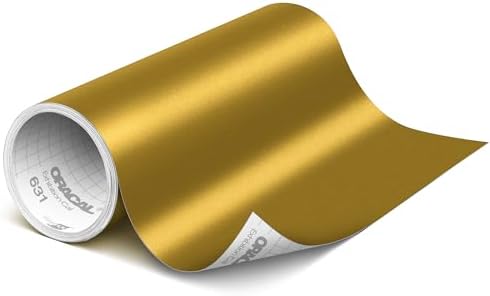 ORACAL 631 Matte Gold Vinyl Durable Roll Easy to Weed Permanent Adhesive Craft Vinyl for Plotting Machines, Decals & DIY Projects 12” x 15ft + Transfer Tape 12" x 24"