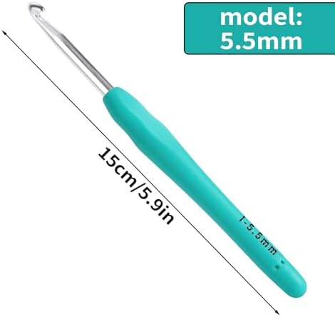 5.5mm Crochet Hook, Ergonomic Crochet Hook, Smooth and Extra Long  Knitting Needles, with Soft Rubber Ergonomic Handle and Aluminum Tip, Perfect Beginner and Arthritic Crochet Hooks (5.5 mm)